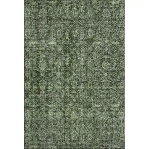 Photo of Artichoke Green And Gray Damask Washable Area Rug With UV Protection