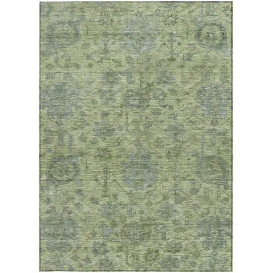 Artichoke Green And Gray Damask Washable Indoor Outdoor Area Rug Photo 5