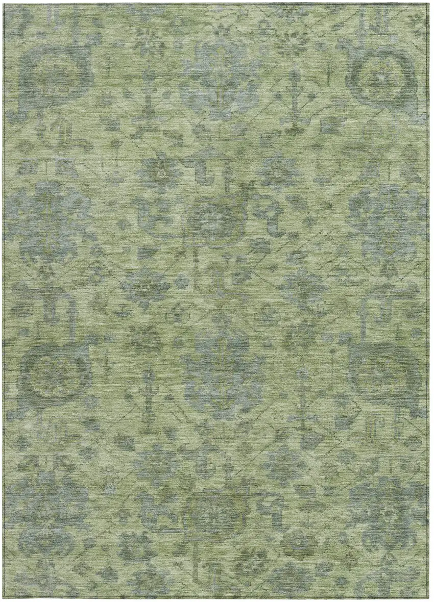 Artichoke Green And Gray Damask Washable Indoor Outdoor Area Rug Photo 5
