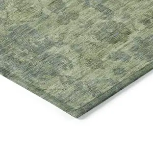 Photo of Artichoke Green And Gray Damask Washable Indoor Outdoor Area Rug