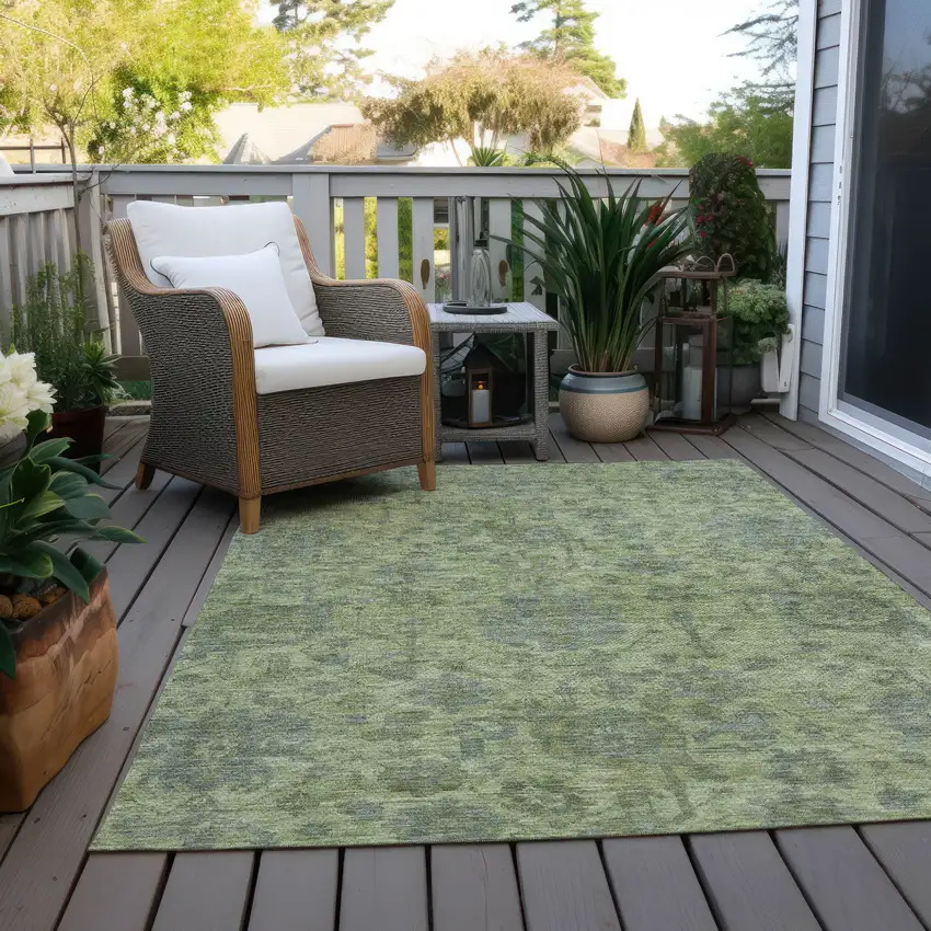 Artichoke Green And Gray Damask Washable Indoor Outdoor Area Rug Photo 9