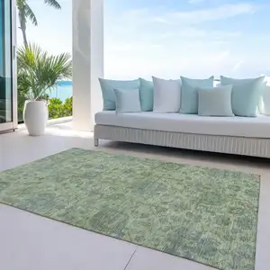Photo of Artichoke Green And Gray Damask Washable Indoor Outdoor Area Rug