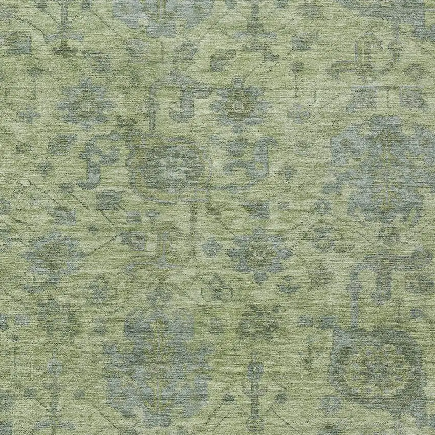 Artichoke Green And Gray Damask Washable Indoor Outdoor Area Rug Photo 5