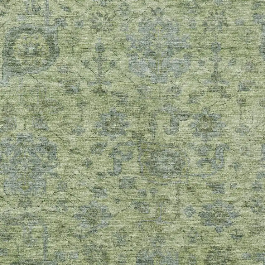 Artichoke Green And Gray Damask Washable Indoor Outdoor Area Rug Photo 5