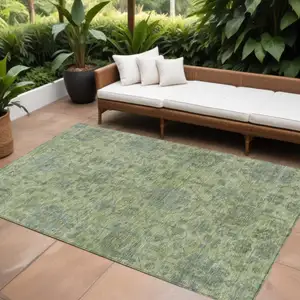 Photo of Artichoke Green And Gray Damask Washable Indoor Outdoor Area Rug