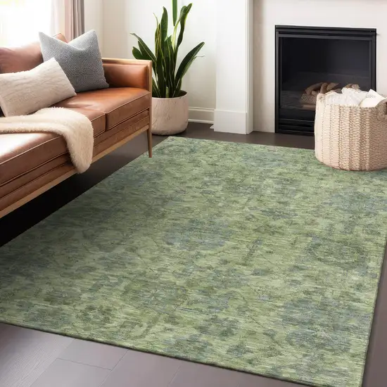 Artichoke Green And Gray Damask Washable Indoor Outdoor Area Rug Photo 8