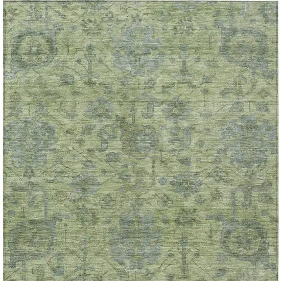 Artichoke Green And Gray Damask Washable Indoor Outdoor Area Rug Photo 6