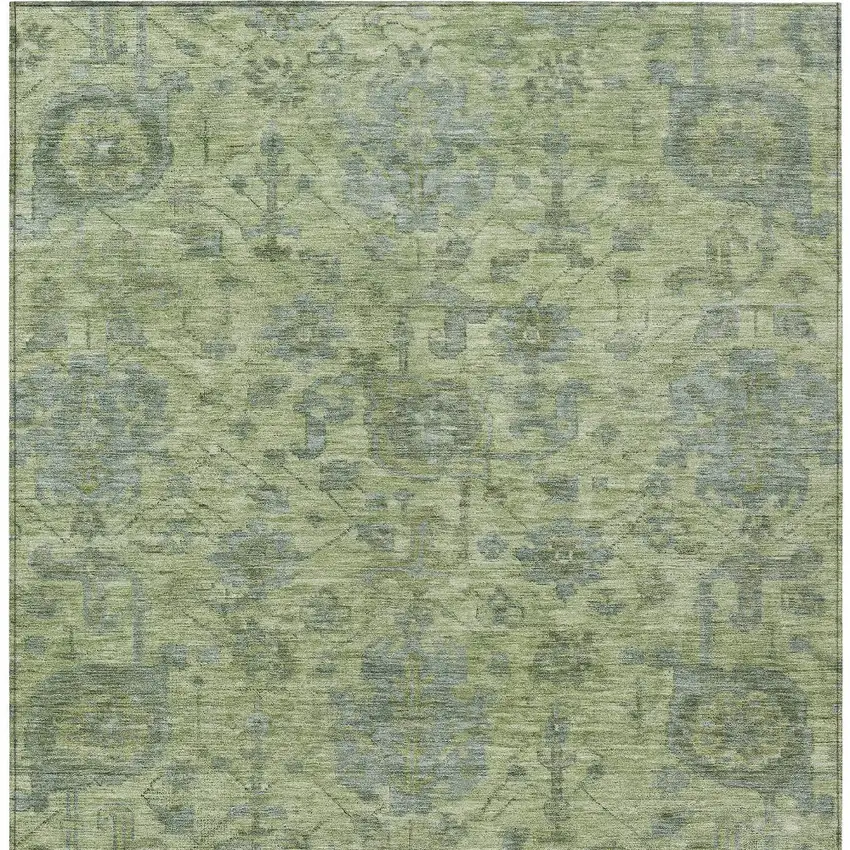 Artichoke Green And Gray Damask Washable Indoor Outdoor Area Rug Photo 6