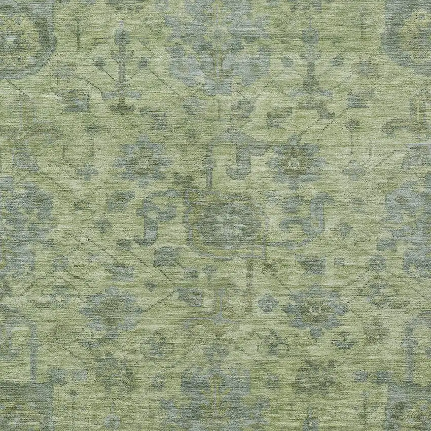 Artichoke Green And Gray Damask Washable Indoor Outdoor Area Rug Photo 5
