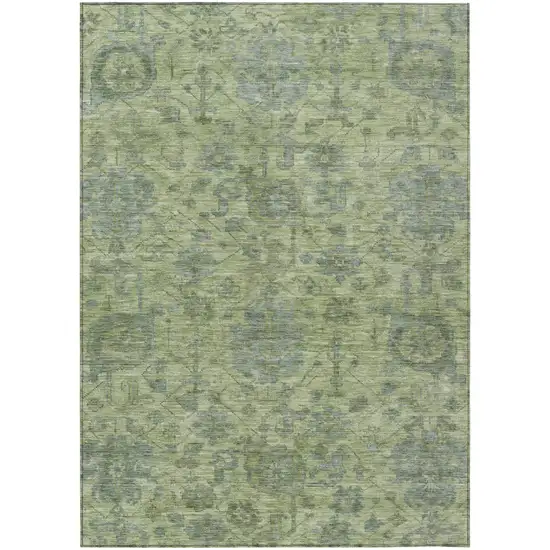 Artichoke Green And Gray Damask Washable Indoor Outdoor Area Rug Photo 2