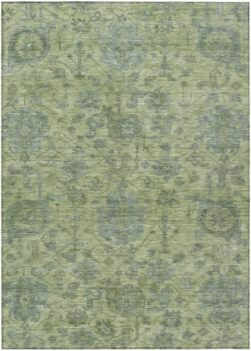 Artichoke Green And Gray Damask Washable Indoor Outdoor Area Rug Photo 2
