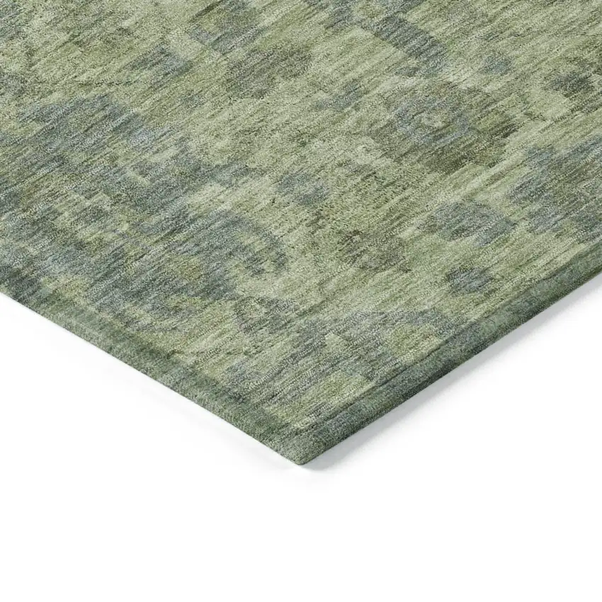 Artichoke Green And Gray Damask Washable Indoor Outdoor Area Rug Photo 4