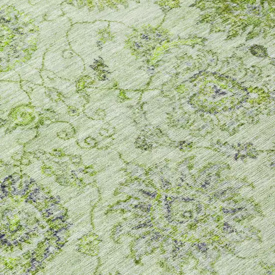 Artichoke Green And Gray Damask Washable Indoor Outdoor Area Rug Photo 9