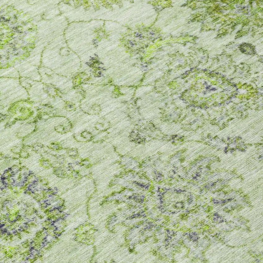 Artichoke Green And Gray Damask Washable Indoor Outdoor Area Rug Photo 9