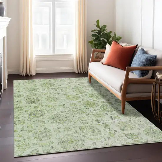Artichoke Green And Gray Damask Washable Indoor Outdoor Area Rug Photo 7