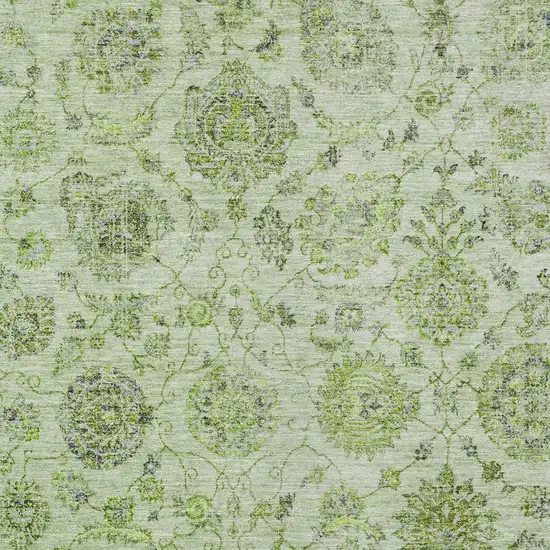 Artichoke Green And Gray Damask Washable Indoor Outdoor Area Rug Photo 6