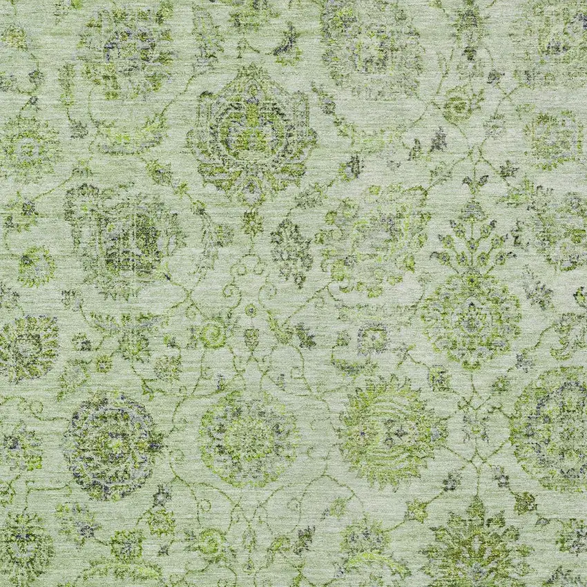 Artichoke Green And Gray Damask Washable Indoor Outdoor Area Rug Photo 6