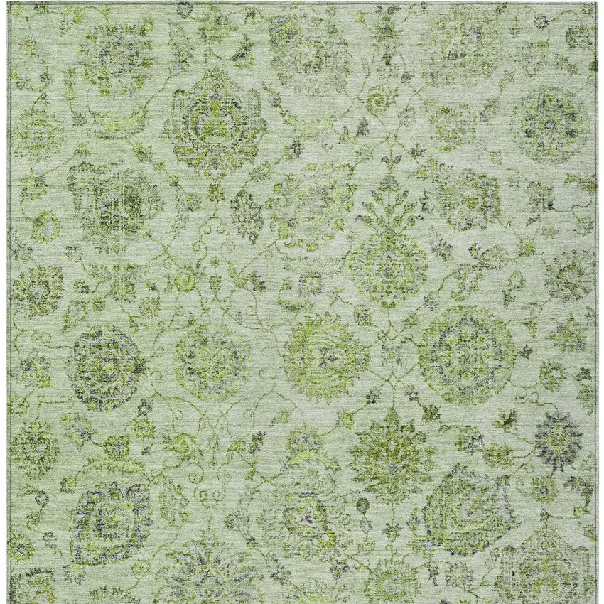 Artichoke Green And Gray Damask Washable Indoor Outdoor Area Rug Photo 7