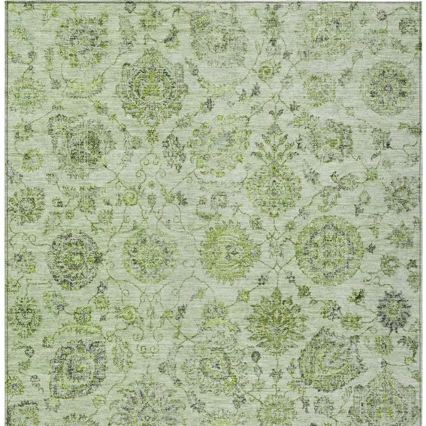 Artichoke Green And Gray Damask Washable Indoor Outdoor Area Rug Photo 4