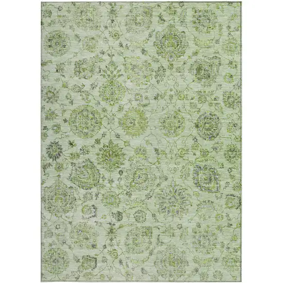 Artichoke Green And Gray Damask Washable Indoor Outdoor Area Rug Photo 3
