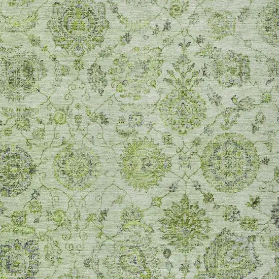 Artichoke Green And Gray Damask Washable Indoor Outdoor Area Rug Photo 4