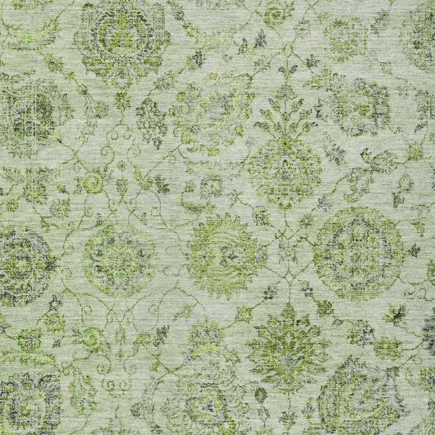 Artichoke Green And Gray Damask Washable Indoor Outdoor Area Rug Photo 4