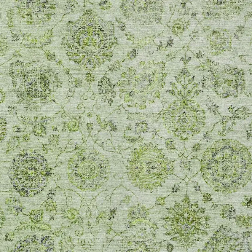 Artichoke Green And Gray Damask Washable Indoor Outdoor Area Rug Photo 4