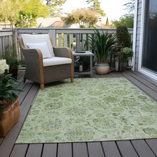 Artichoke Green And Gray Damask Washable Indoor Outdoor Area Rug Photo 8