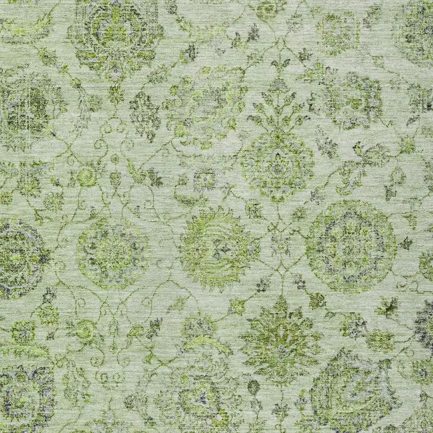 Artichoke Green And Gray Damask Washable Indoor Outdoor Area Rug Photo 4