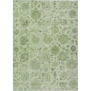 Photo of Artichoke Green And Gray Damask Washable Indoor Outdoor Area Rug