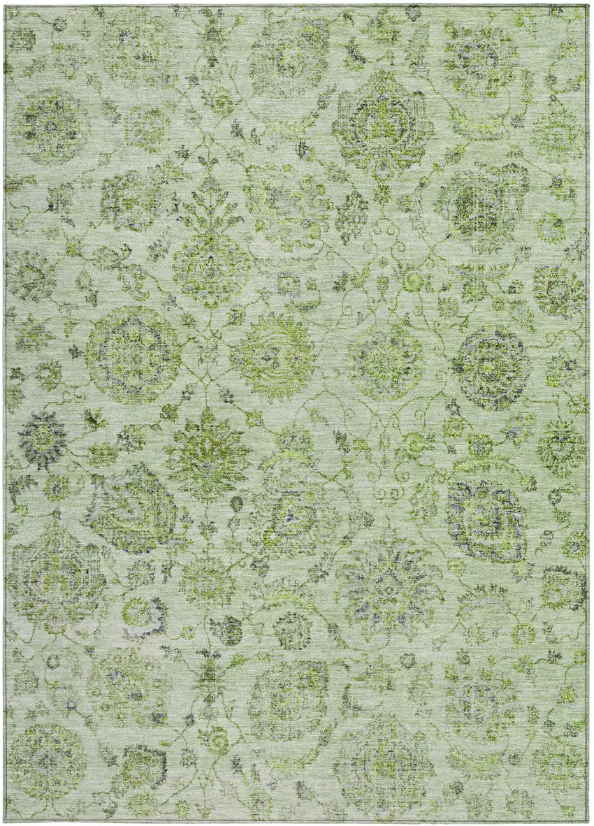 Artichoke Green And Gray Damask Washable Indoor Outdoor Area Rug Photo 3