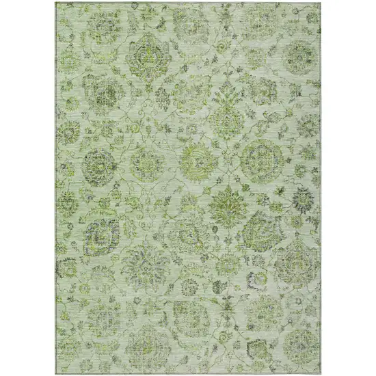 Artichoke Green And Gray Damask Washable Indoor Outdoor Area Rug Photo 1