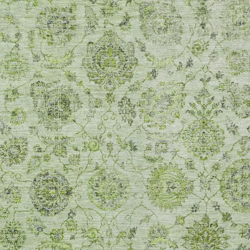 Artichoke Green And Gray Damask Washable Indoor Outdoor Area Rug Photo 4