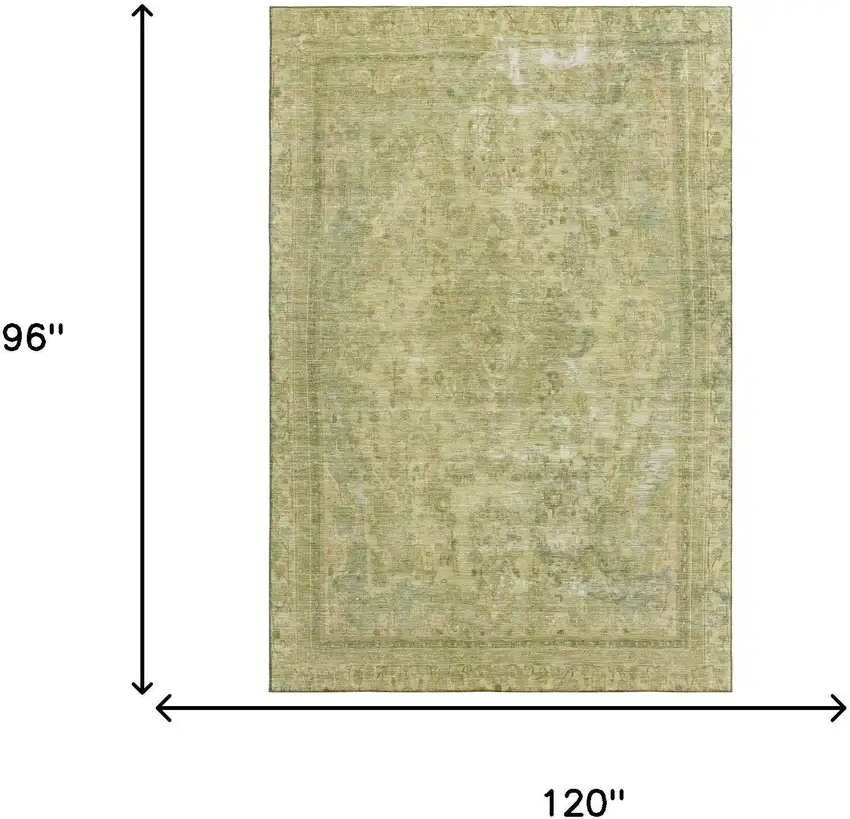 Artichoke Green And Gray Floral Medallion Washable Area Rug With UV Protection Photo 6