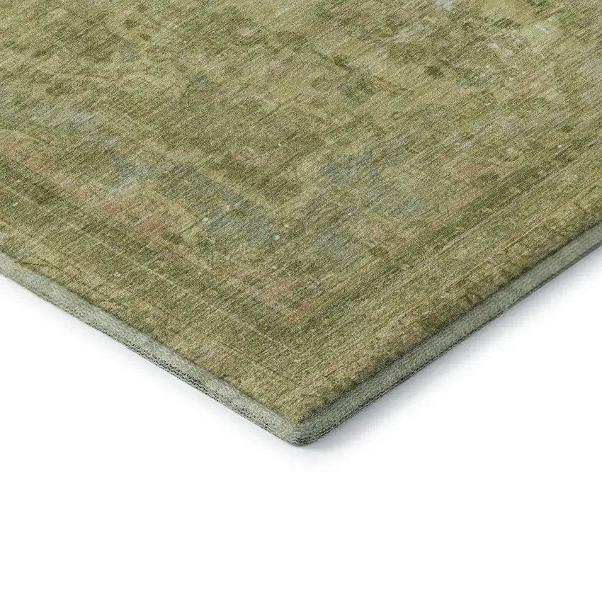 Artichoke Green And Gray Floral Medallion Washable Area Rug With UV Protection Photo 5