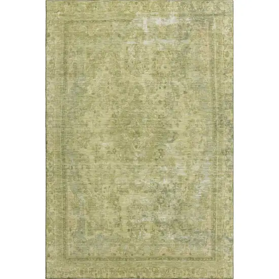 Artichoke Green And Gray Floral Medallion Washable Area Rug With UV Protection Photo 3