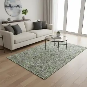 Photo of Artichoke Green And Gray Floral Washable Area Rug With UV Protection