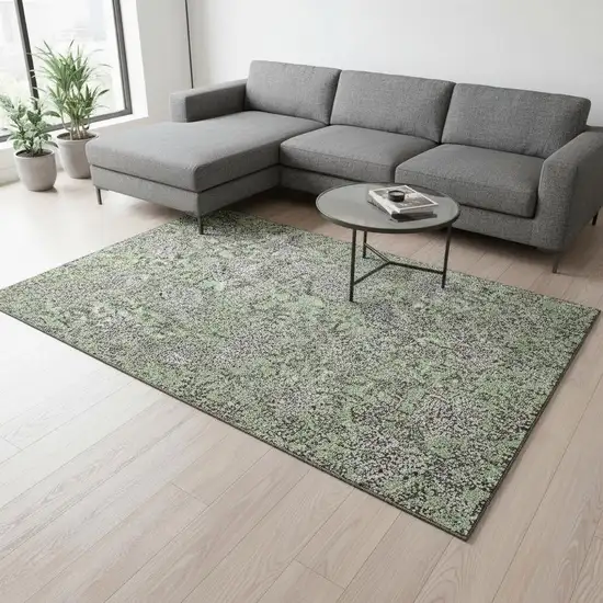Artichoke Green And Gray Floral Washable Area Rug With UV Protection Photo 1