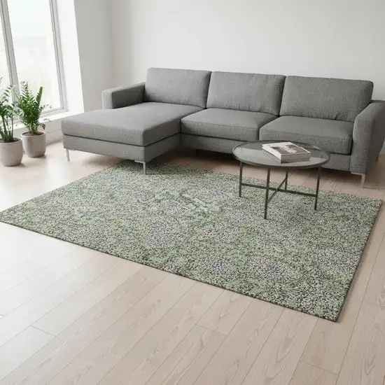 Artichoke Green And Gray Floral Washable Area Rug With UV Protection Photo 3