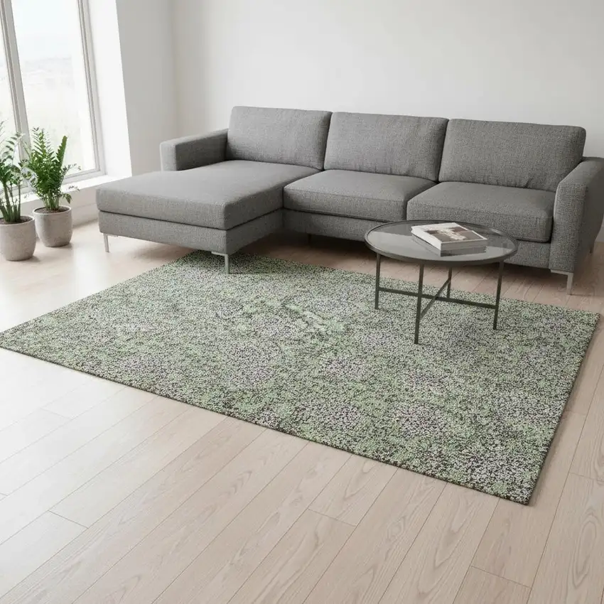 Artichoke Green And Gray Floral Washable Area Rug With UV Protection Photo 3