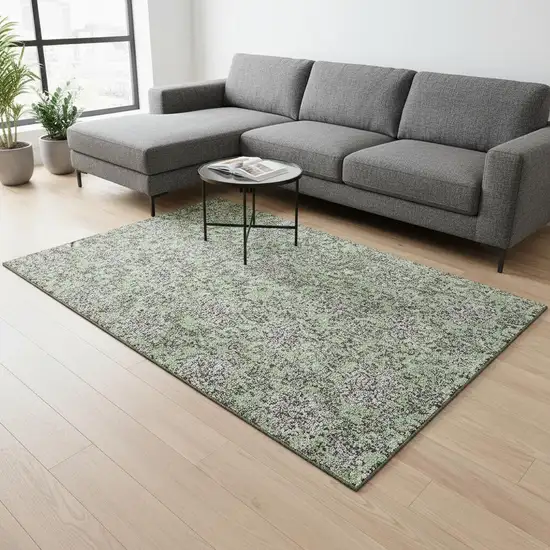 Artichoke Green And Gray Floral Washable Area Rug With UV Protection Photo 1