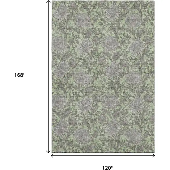 Artichoke Green And Gray Floral Washable Area Rug With UV Protection Photo 4