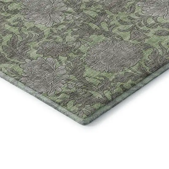 Artichoke Green And Gray Floral Washable Area Rug With UV Protection Photo 8