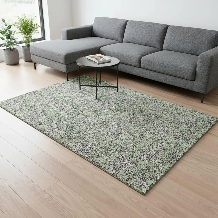 Artichoke Green And Gray Floral Washable Area Rug With UV Protection Photo 1