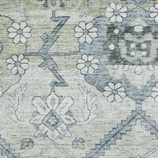 Artichoke Green And Gray Floral Washable Area Rug With UV Protection Photo 3