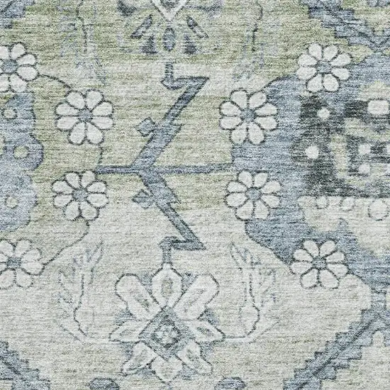 Artichoke Green And Gray Floral Washable Area Rug With UV Protection Photo 3