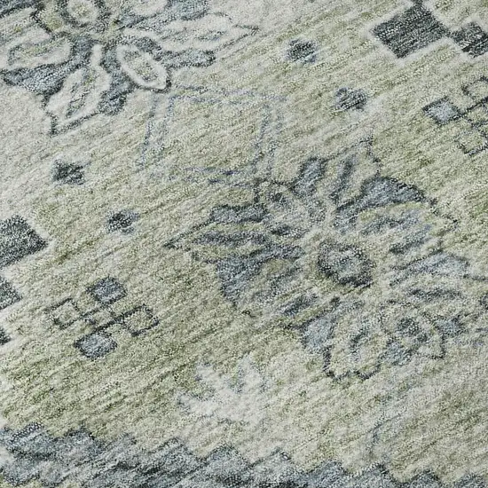 Artichoke Green And Gray Floral Washable Area Rug With UV Protection Photo 9