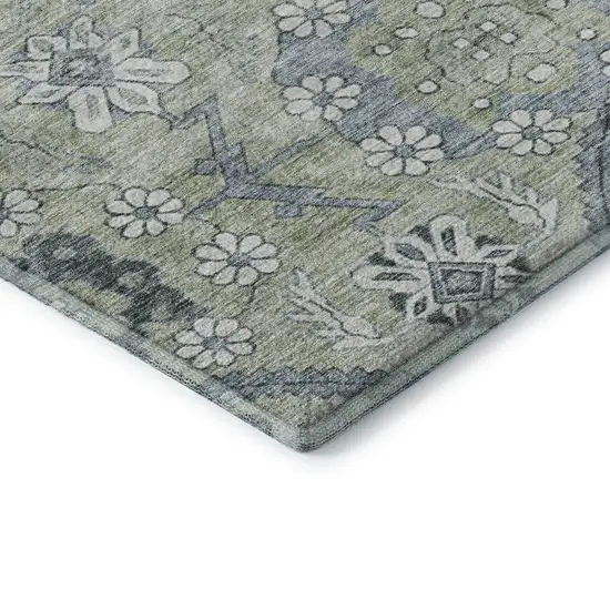 Artichoke Green And Gray Floral Washable Area Rug With UV Protection Photo 8