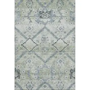 Photo of Artichoke Green And Gray Floral Washable Area Rug With UV Protection