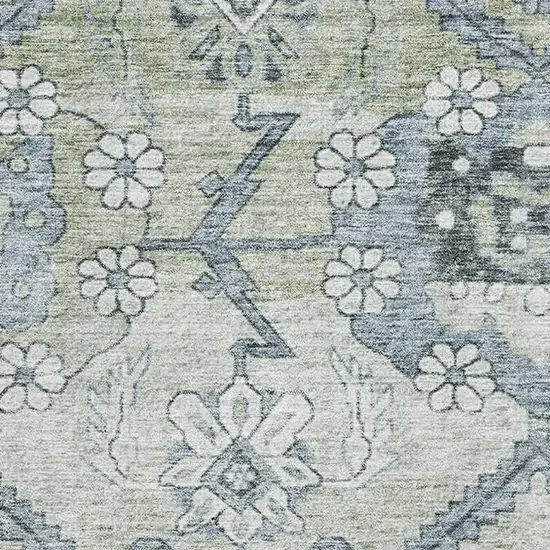 Artichoke Green And Gray Floral Washable Area Rug With UV Protection Photo 3